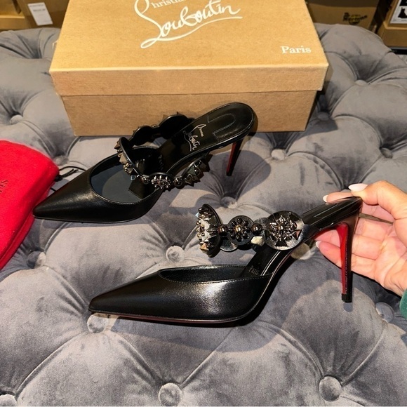 New Size 35.5 Christian Louboutin Miss Goldora 85 Black Backless Mule Heel - Picture 5 of 16